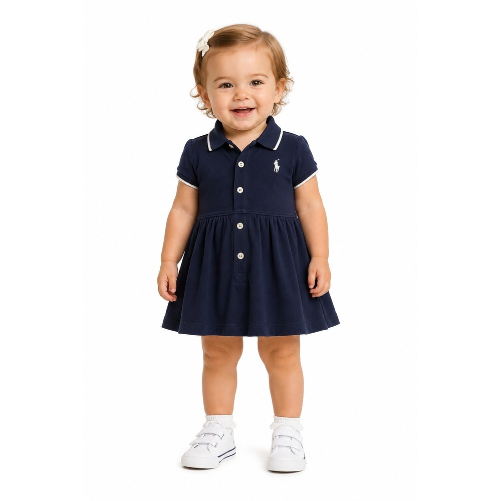 Vintage Ralph Lauren Polo Dress 18-24M Navy Blue Excellent Short Sleeve Pique